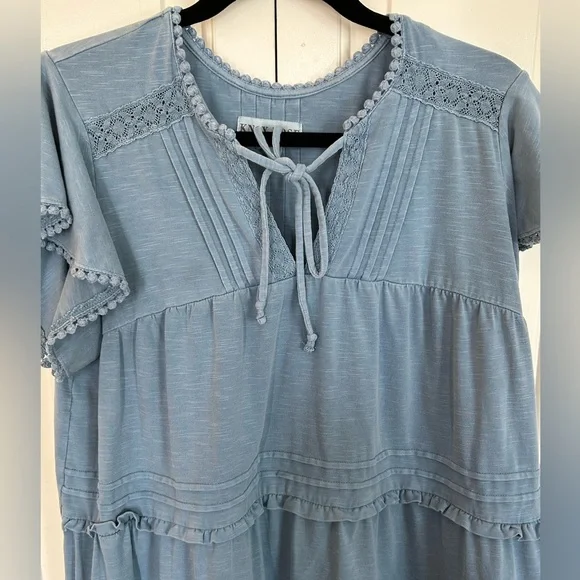 Knox Rose Babydoll Boho Dress Tiered Tassels Crochet Lace Size XL - Picture 2 of 9